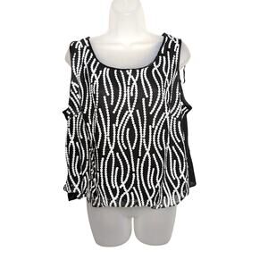 Vintage Le Boss Sequin Black White Sleeveless Blouse Size 16WP XL